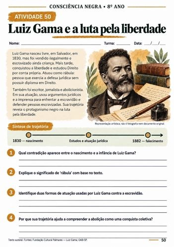 Atividade 50: Luiz Gama e a luta pela liberdade - 8º ano